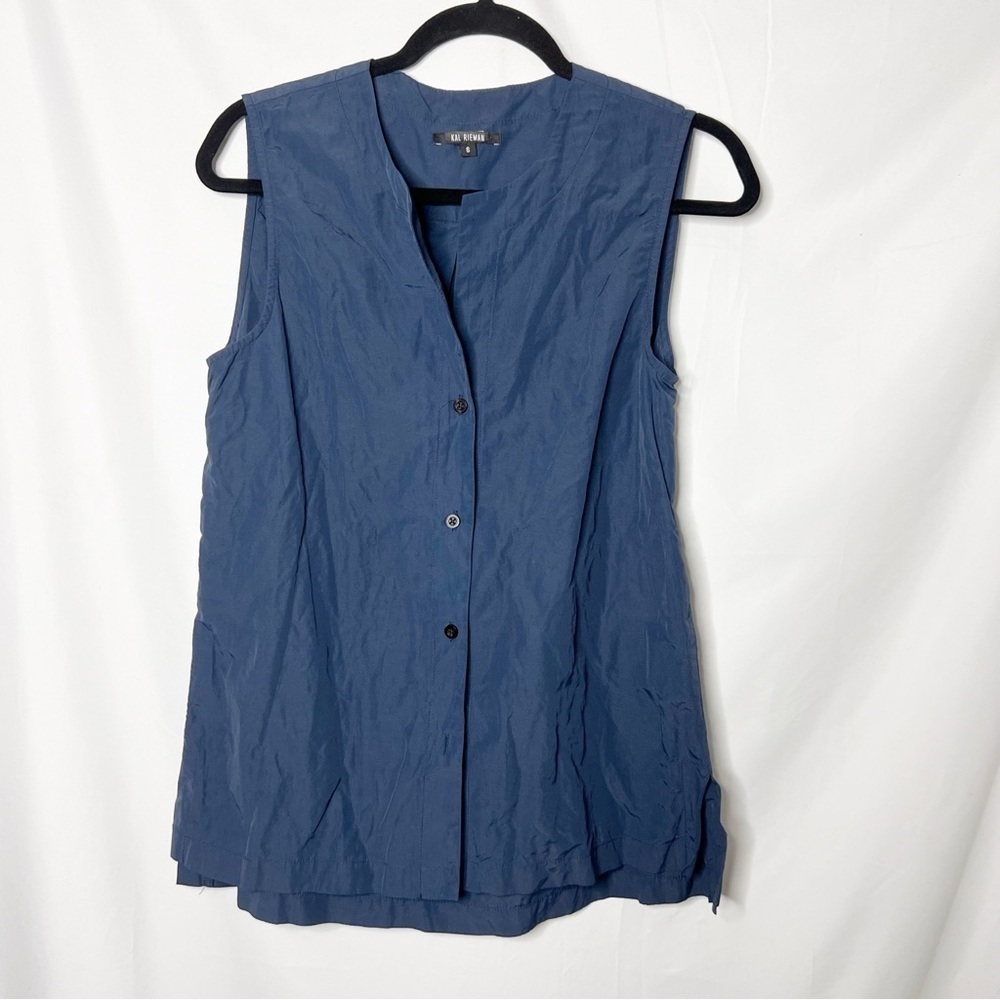 Kal Rieman Button Down Sleeveless Top in Navy
